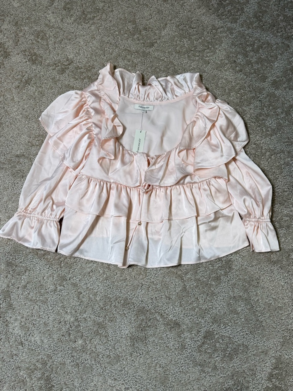 Francesca's Pale Blush Satin Ruffle Top